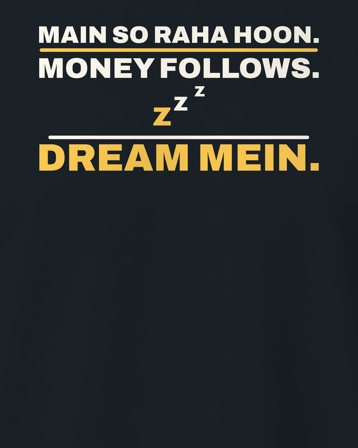 Navy Blue regular fit tee, close-up of the back print text – digital mockup