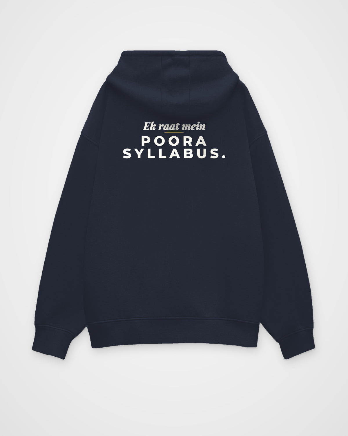 Navy Blue oversized hoodie, back view with one large print – digital mockup