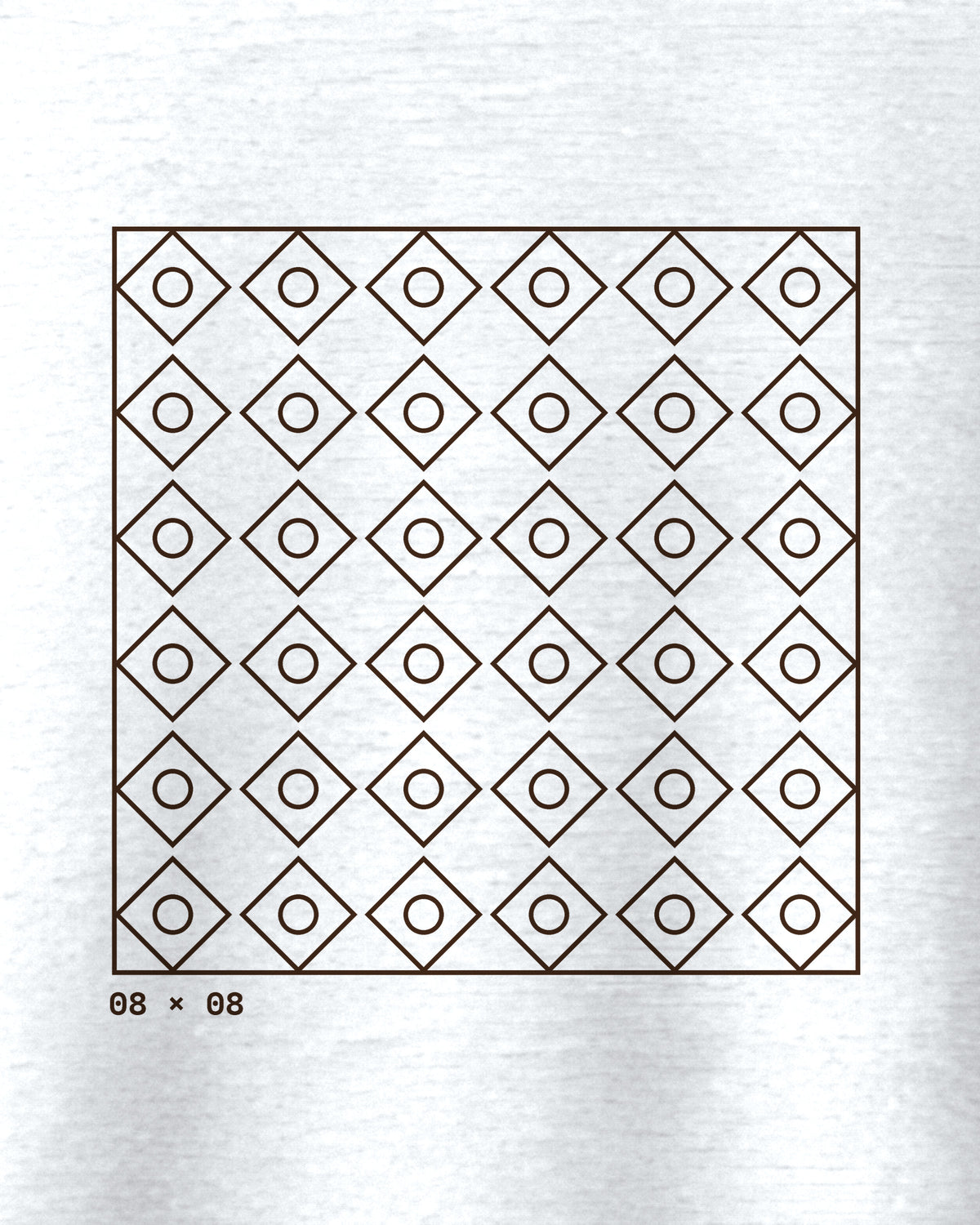 White oversized t-shirt, close-up of the Grid 08 x 08 print