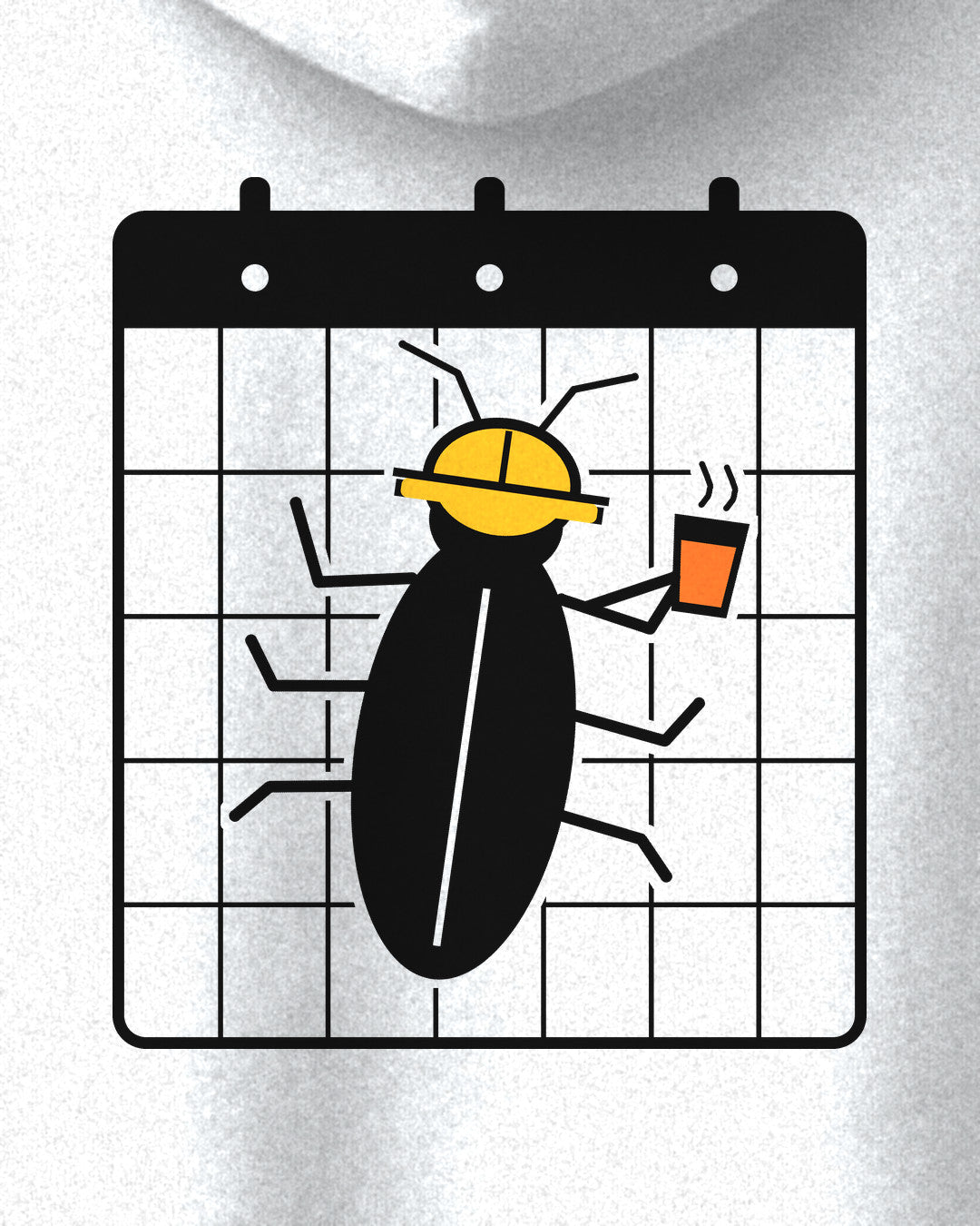 White oversized hoodie, close-up of the Hard Hat Bug (wordless) print
