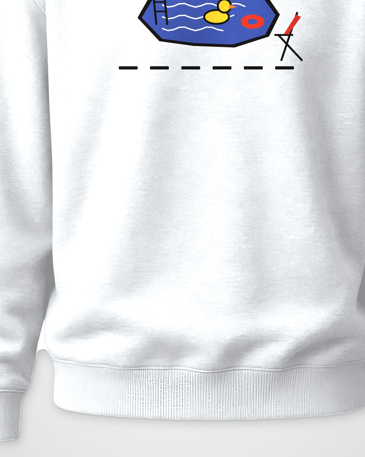 White Crewneck Sweatshirt – Pothole Pool Line Art Front Print – Unisex, detail