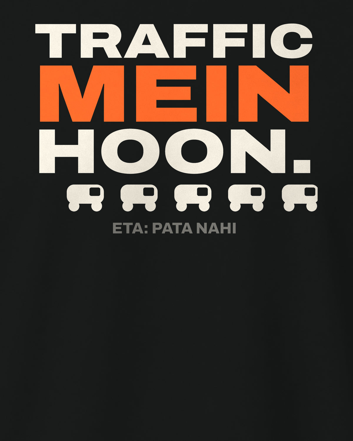 Black regular fit t-shirt, close-up of the Traffic Mein Hoon back print – digital mockup