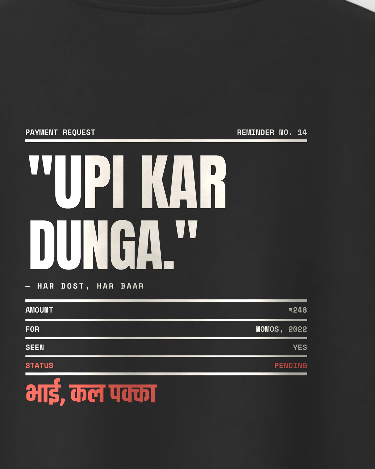 Black Oversized T-Shirt – UPI Kar Dunga Friend Back Print – Unisex, close-up