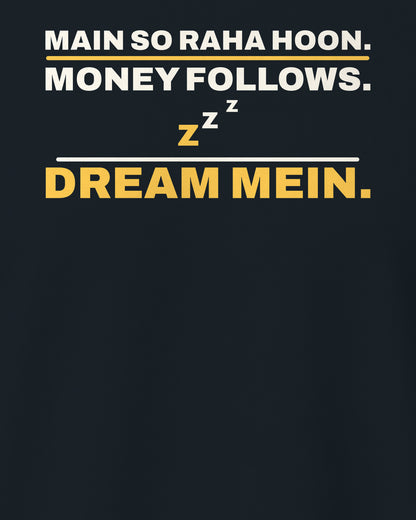 Navy Blue regular fit tee, close-up of the back print text – digital mockup