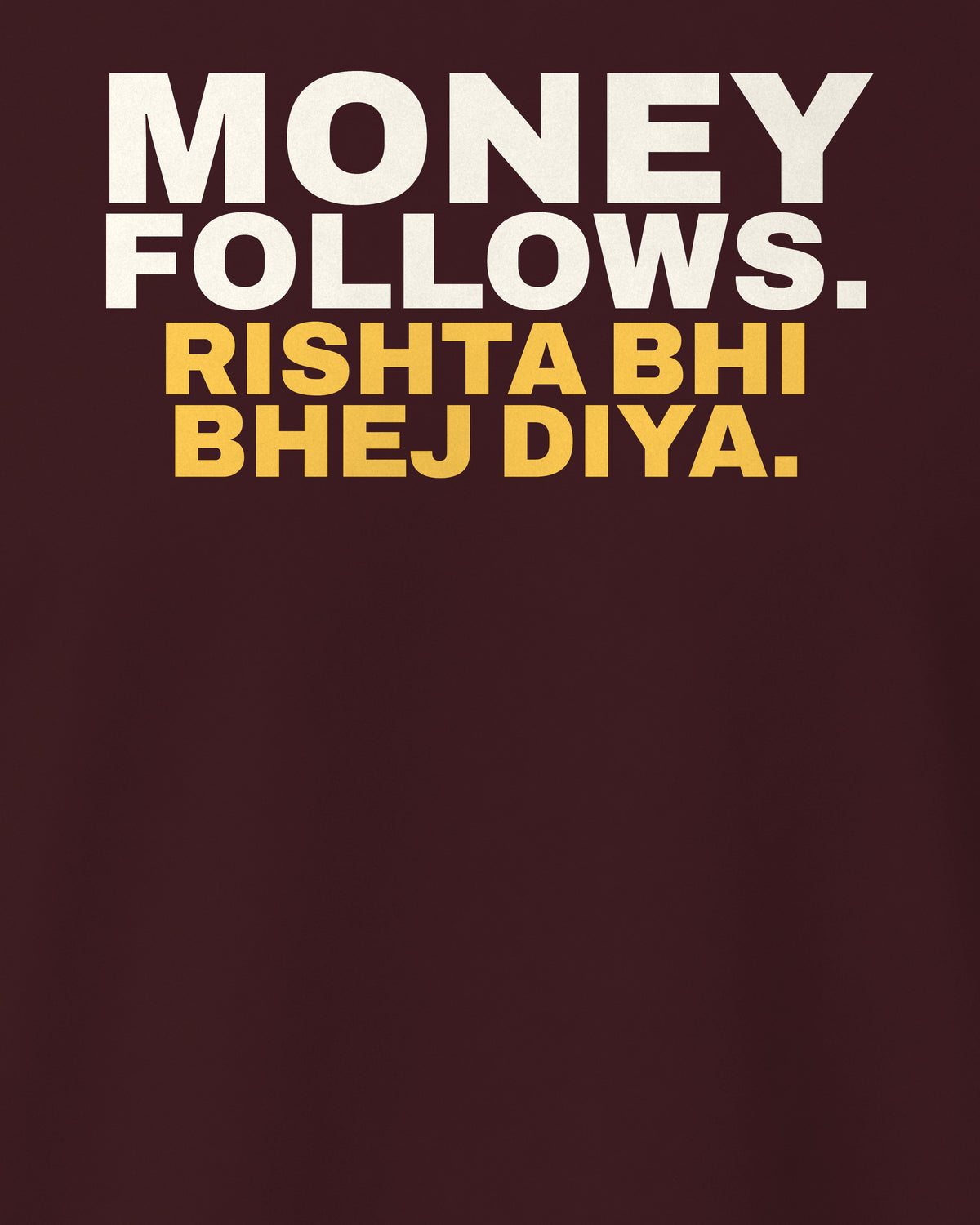 Maroon regular fit tee, close-up of the back print text – digital mockup