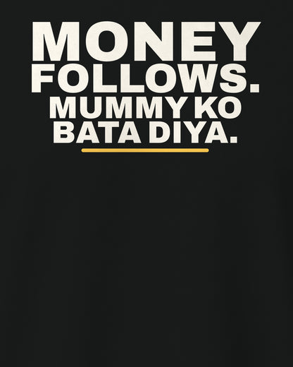Black regular fit tee, close-up of the back print text – digital mockup