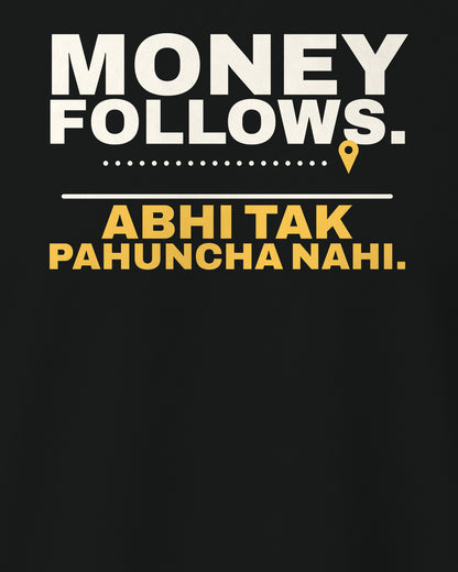 Black regular fit tee, close-up of the back print text – digital mockup