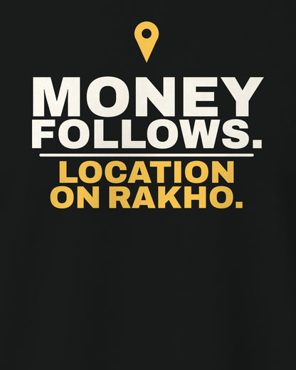 Black regular fit tee, close-up of the back print text – digital mockup