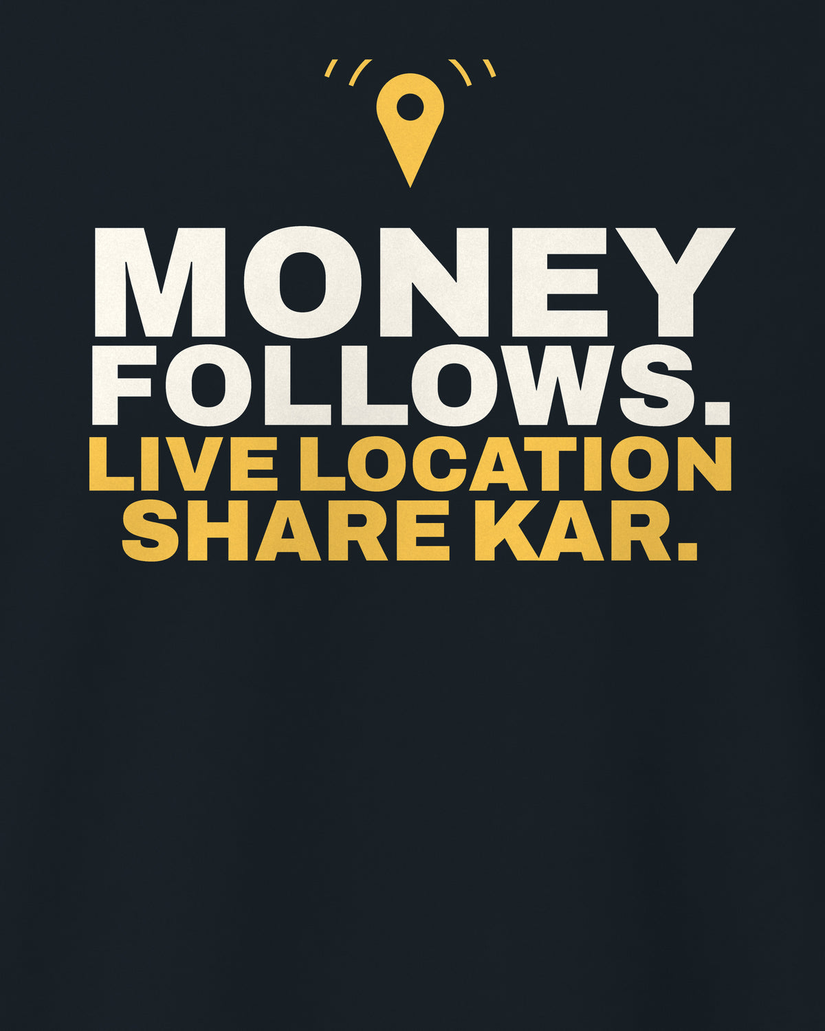 Navy Blue regular fit tee, close-up of the back print text – digital mockup