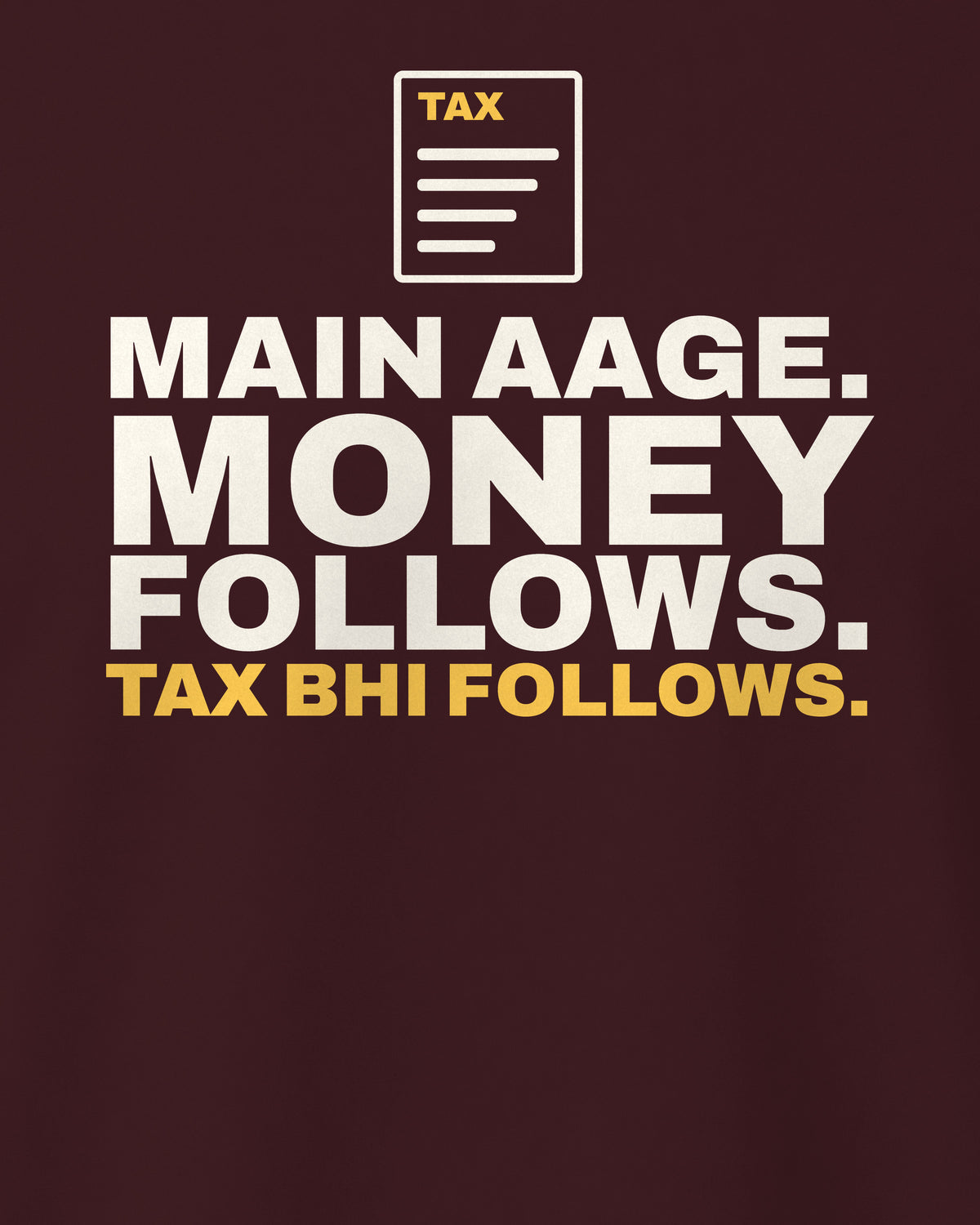 Maroon regular fit tee, close-up of the back print text – digital mockup