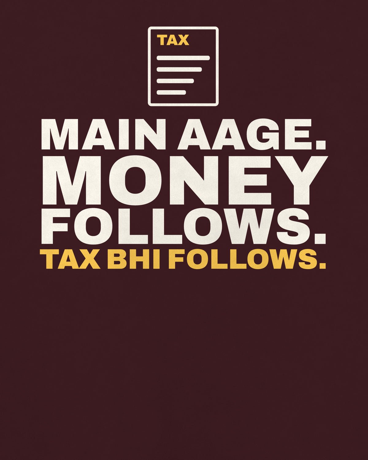 Maroon oversized tee, close-up of the back print text – digital mockup