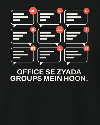 Black regular fit t-shirt, close-up of the Office Group Chats back print