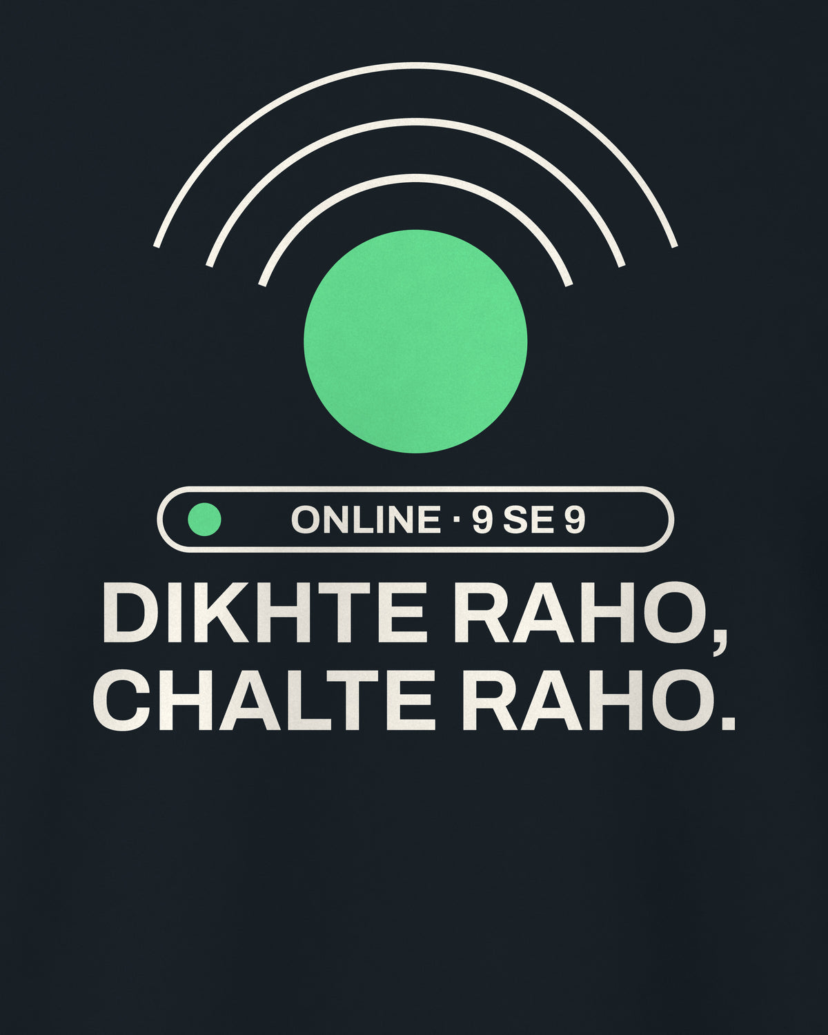 Navy blue regular fit t-shirt, close-up of the Online Status Office back print – digital mockup
