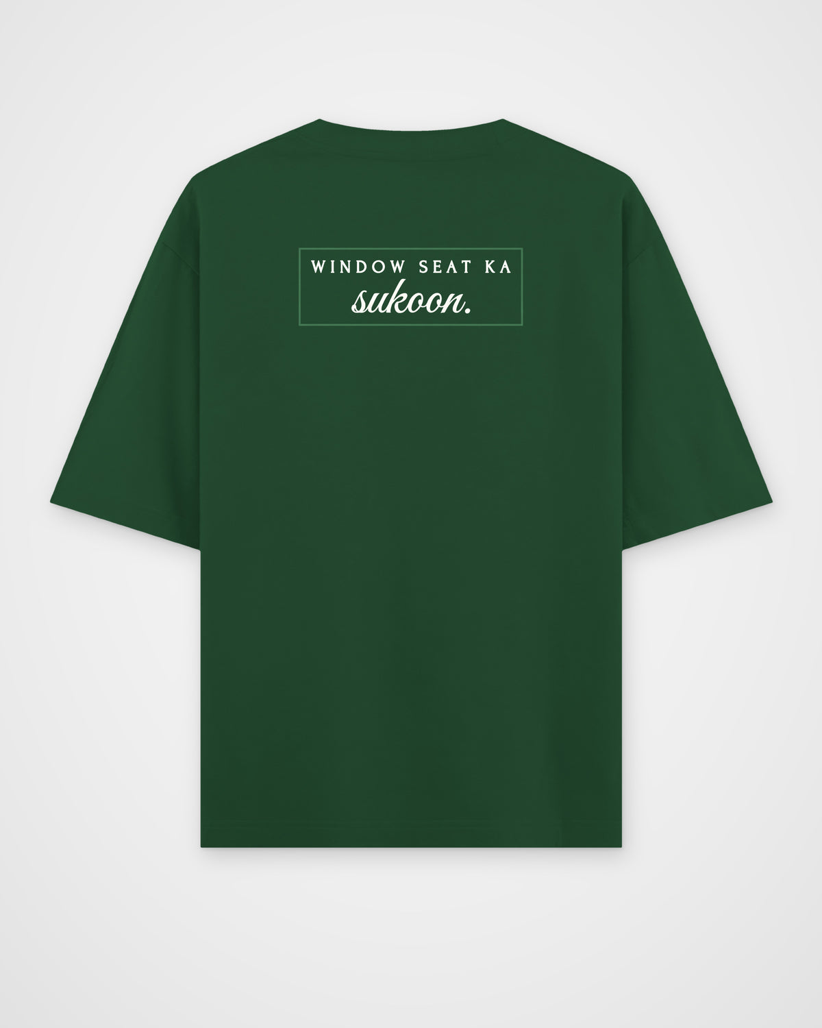 Bottle Green oversized t-shirt, back view with one large print – digital mockup