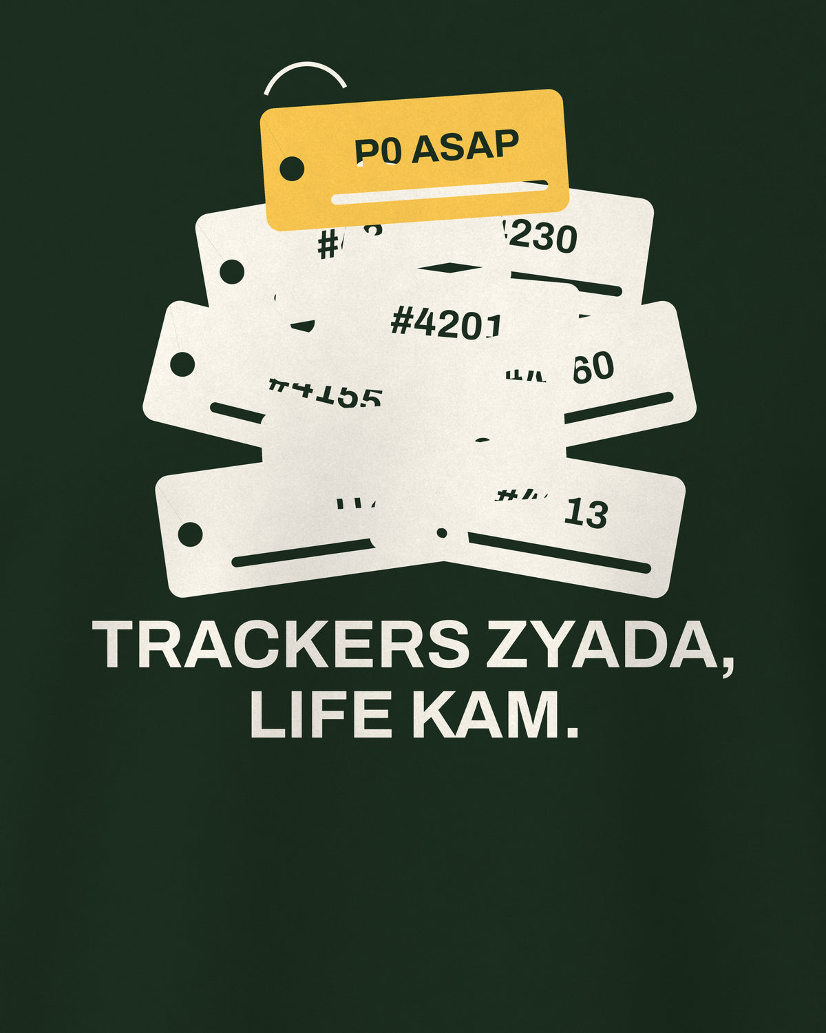 Bottle green regular fit t-shirt, close-up of the Office Tracker Tickets back print