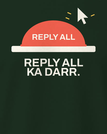Bottle green regular fit t-shirt, close-up of the Reply All Button Office back print – digital mockup