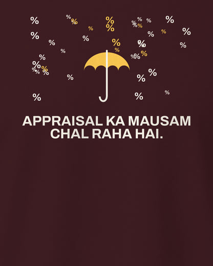 Maroon regular fit t-shirt, close-up of the Appraisal Season Office back print – digital mockup