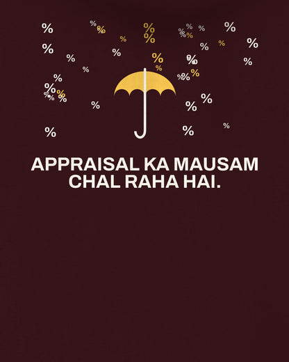 Maroon oversized hoodie, close-up of the Appraisal Season Office back print – digital mockup