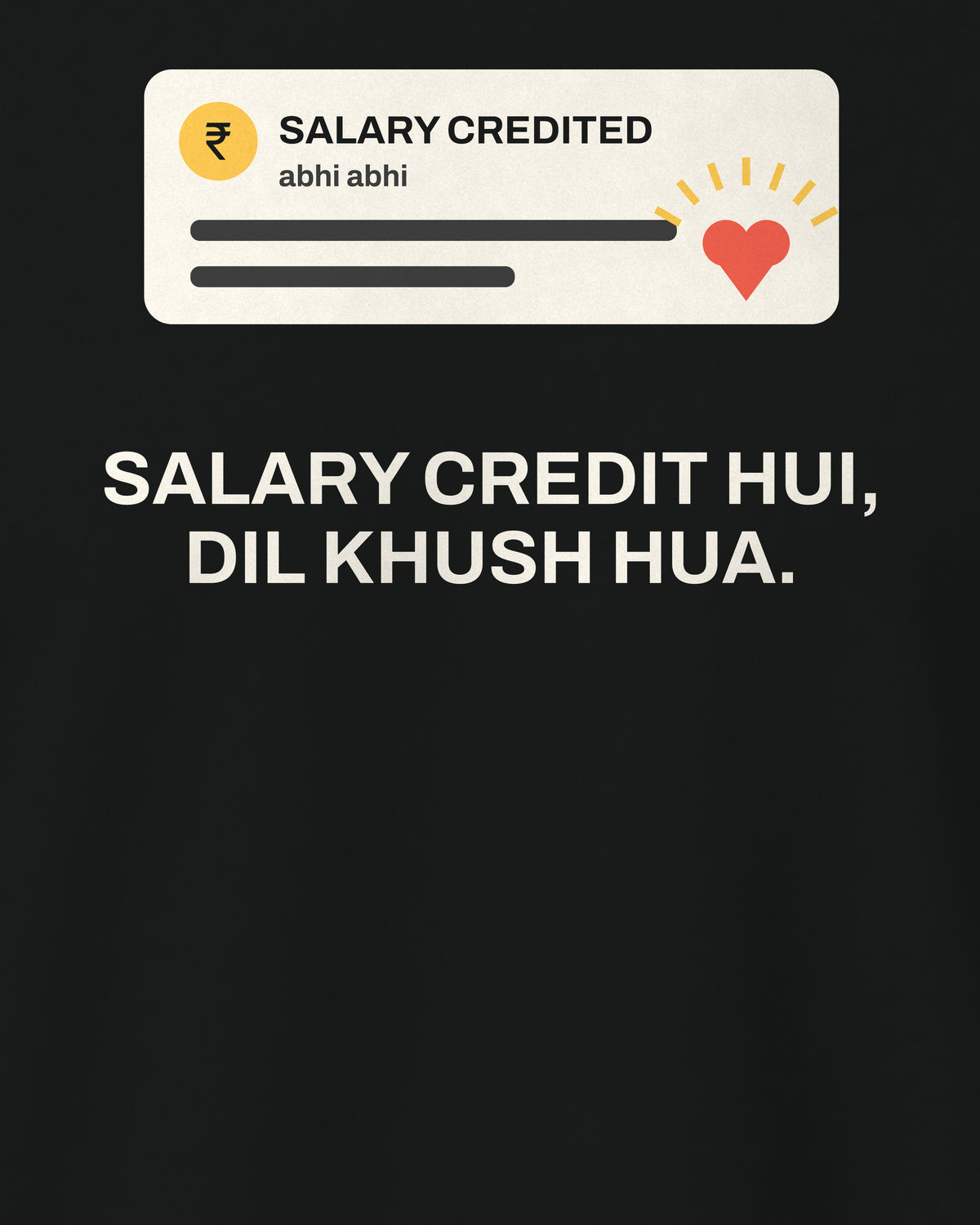 Black regular fit t-shirt, close-up of the Salary Notification Office back print – digital mockup
