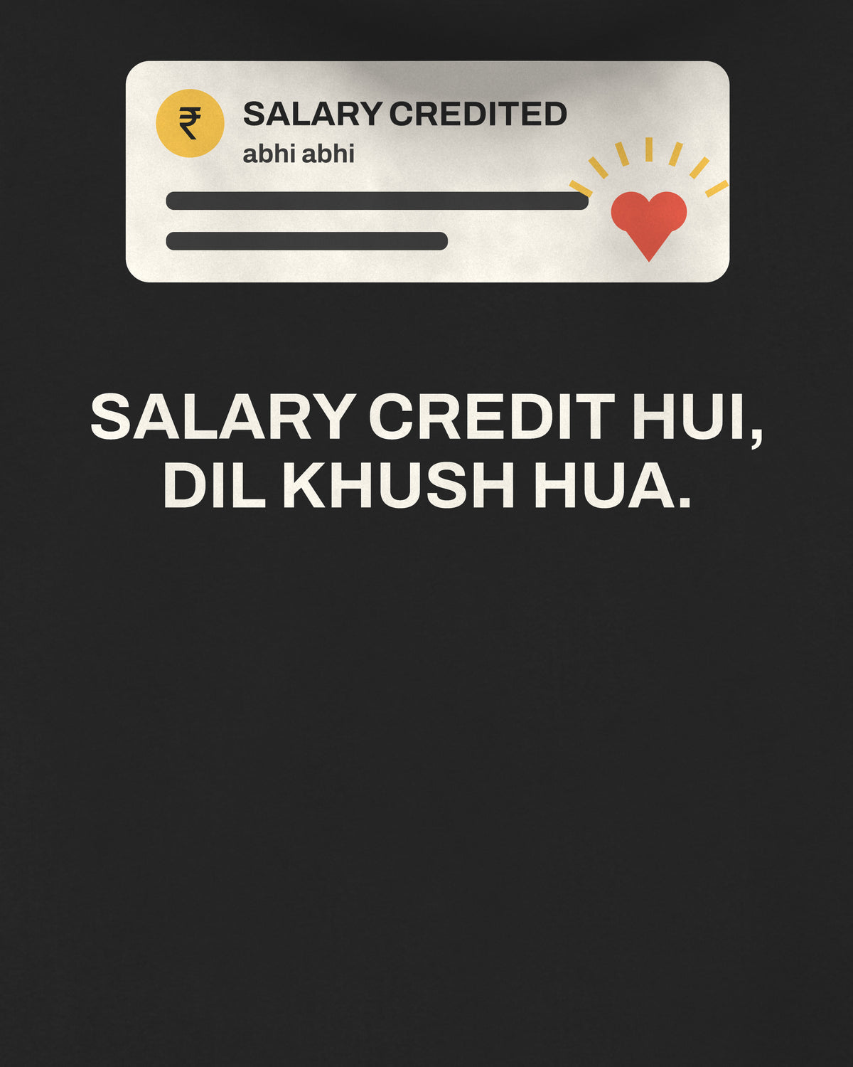 Black oversized hoodie, close-up of the Salary Notification Office back print – digital mockup