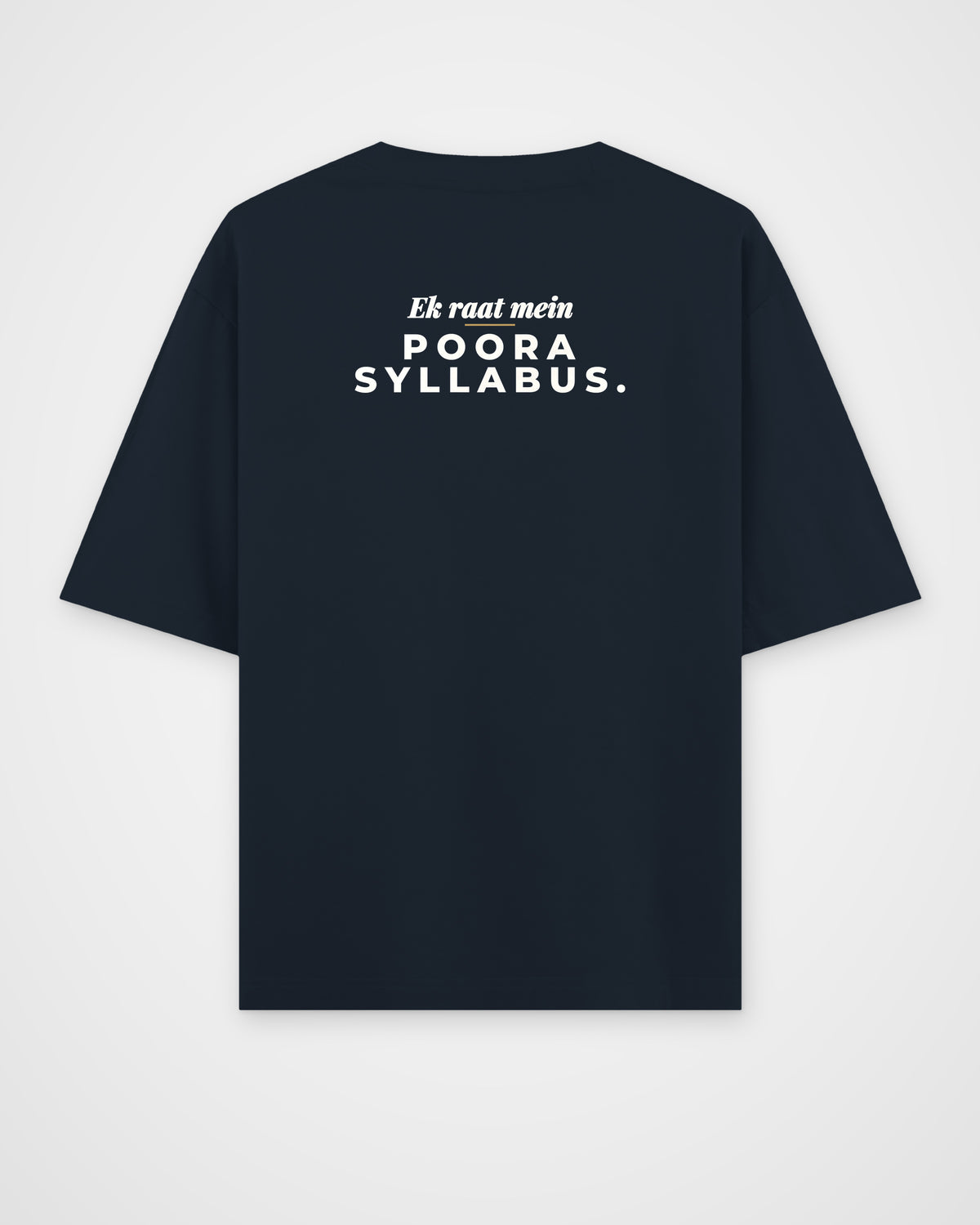 Navy Blue oversized t-shirt, back view with one large print – digital mockup