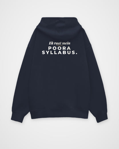 Navy Blue oversized hoodie, back view with one large print – digital mockup