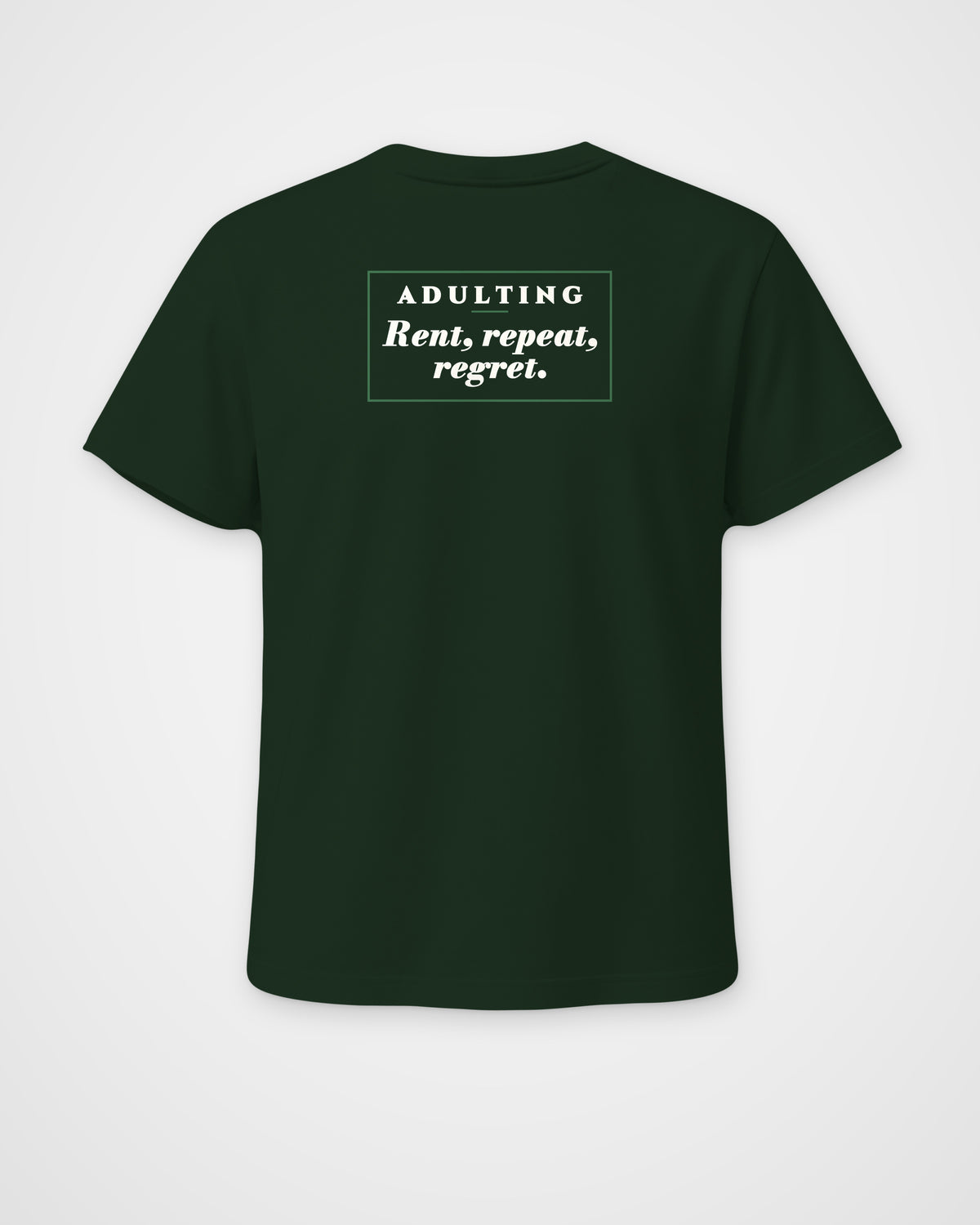 Bottle Green regular fit t-shirt, back view with one large print – digital mockup