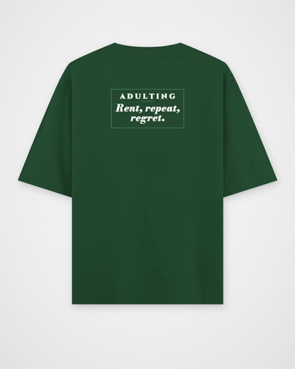 Bottle Green oversized t-shirt, back view with one large print – digital mockup