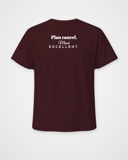 Maroon regular fit t-shirt, back view with one large print – digital mockup