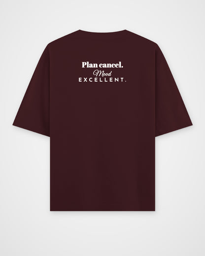 Maroon oversized t-shirt, back view with one large print – digital mockup