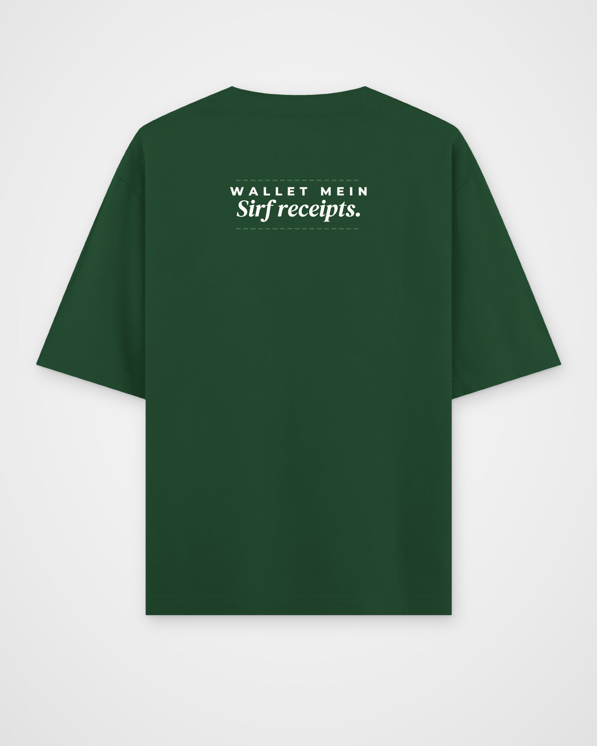 Bottle Green oversized t-shirt, back view with one large print – digital mockup