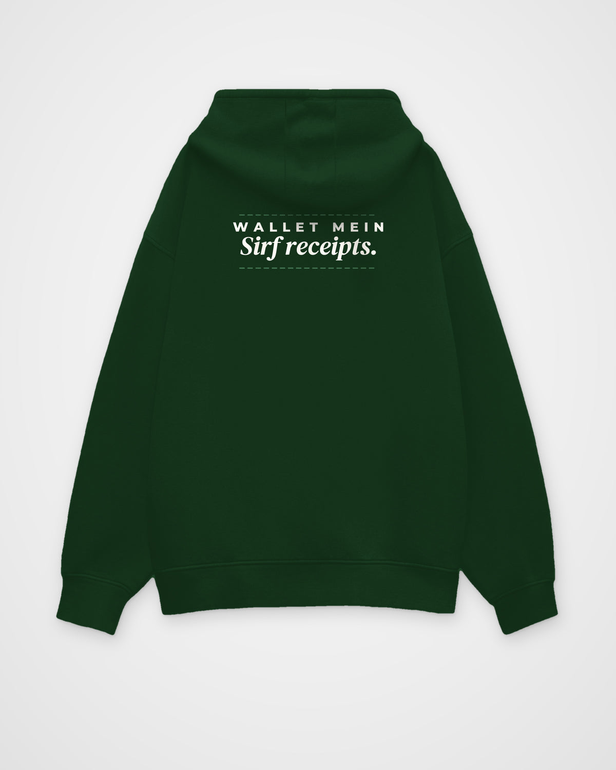 Bottle Green oversized hoodie, back view with one large print – digital mockup