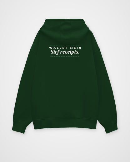 Bottle Green oversized hoodie, back view with one large print – digital mockup