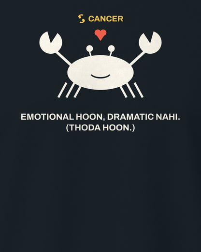 Navy blue regular fit t-shirt, close-up of the Cancer Zodiac Crab Heart back print – digital mockup