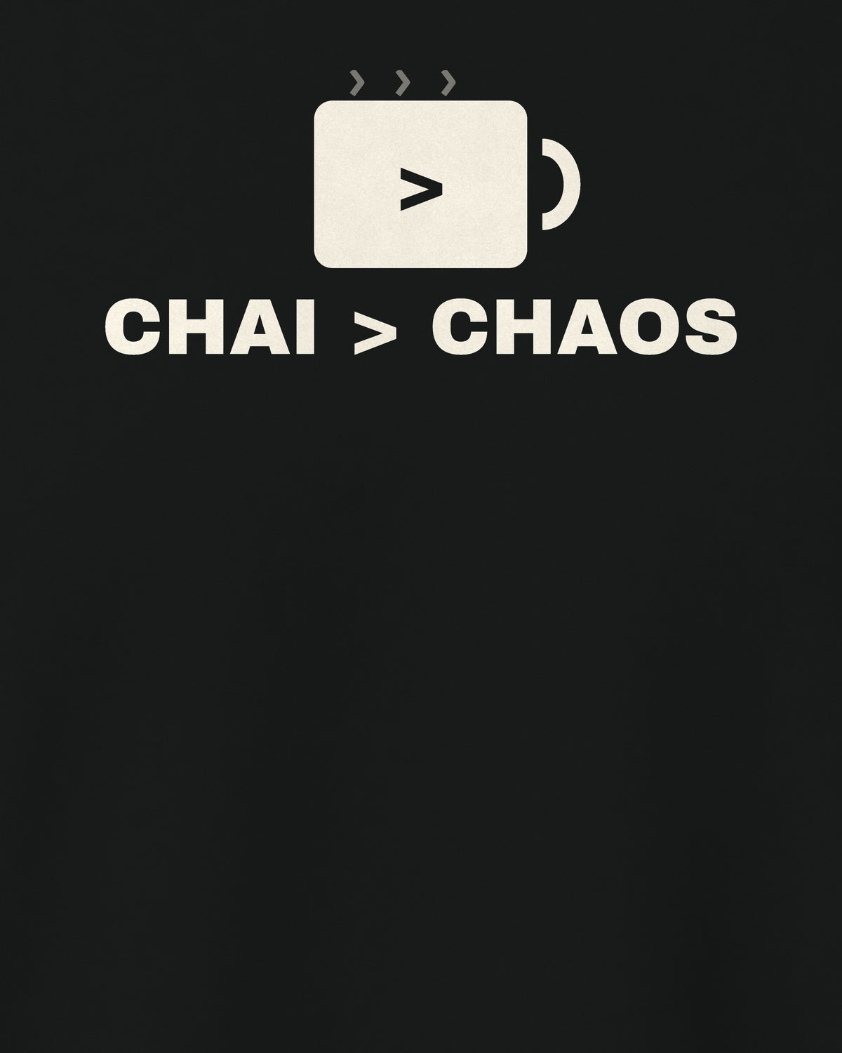 Black regular fit t-shirt, close-up of the Chai Over Chaos back print – digital mockup