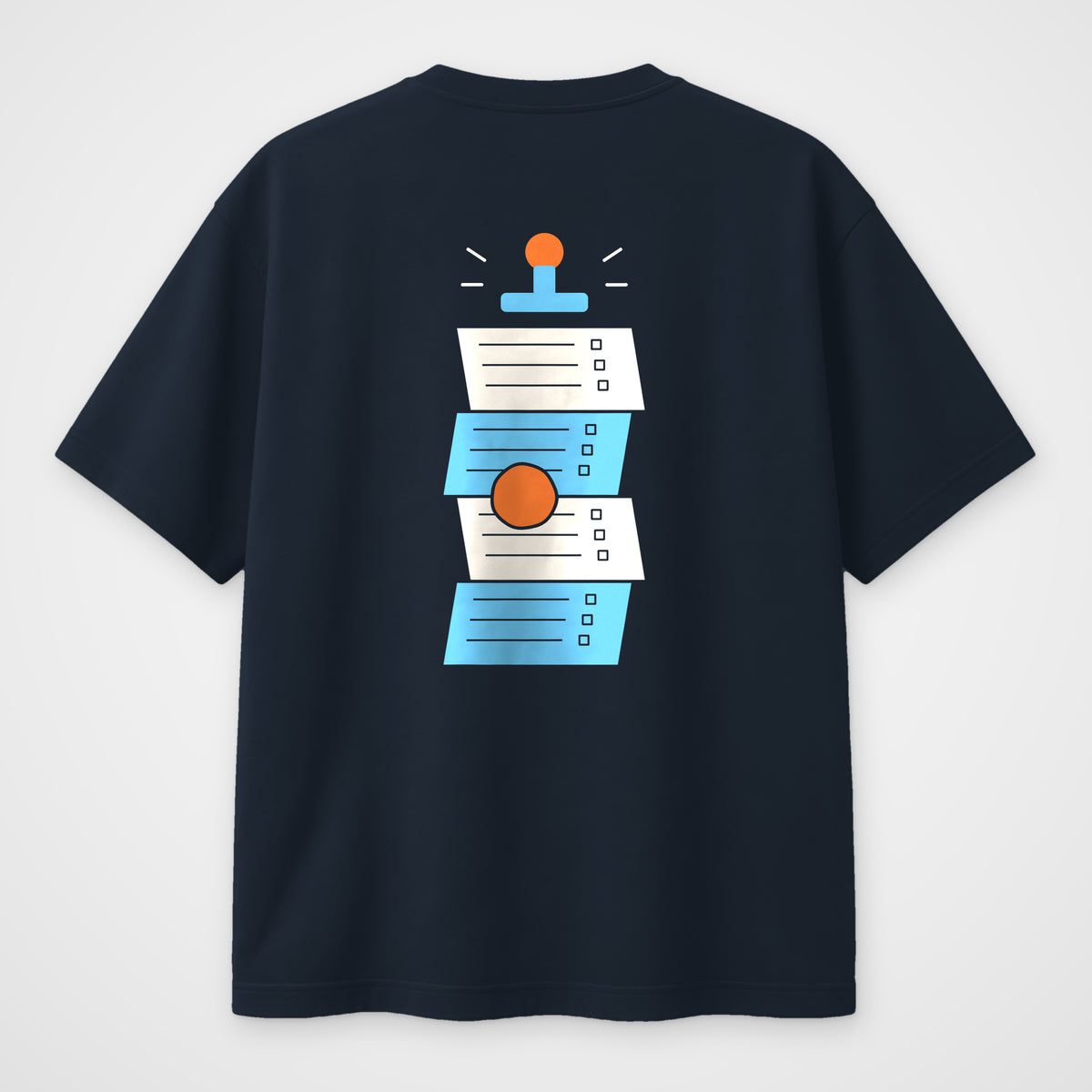 Navy Blue oversized t-shirt, back view, Endless Form (wordless) print