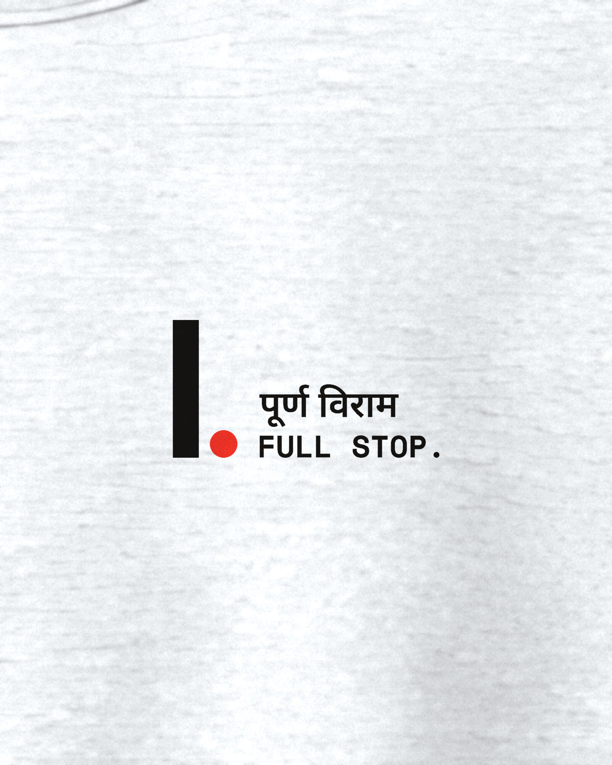 White oversized t-shirt, close-up of the Full Stop print