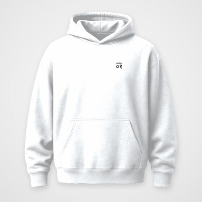 White oversized hoodie, front view, Kramank print