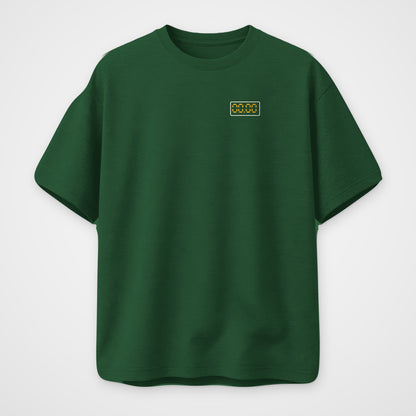 Bottle Green oversized t-shirt, front view, Meter Se Chaloge print