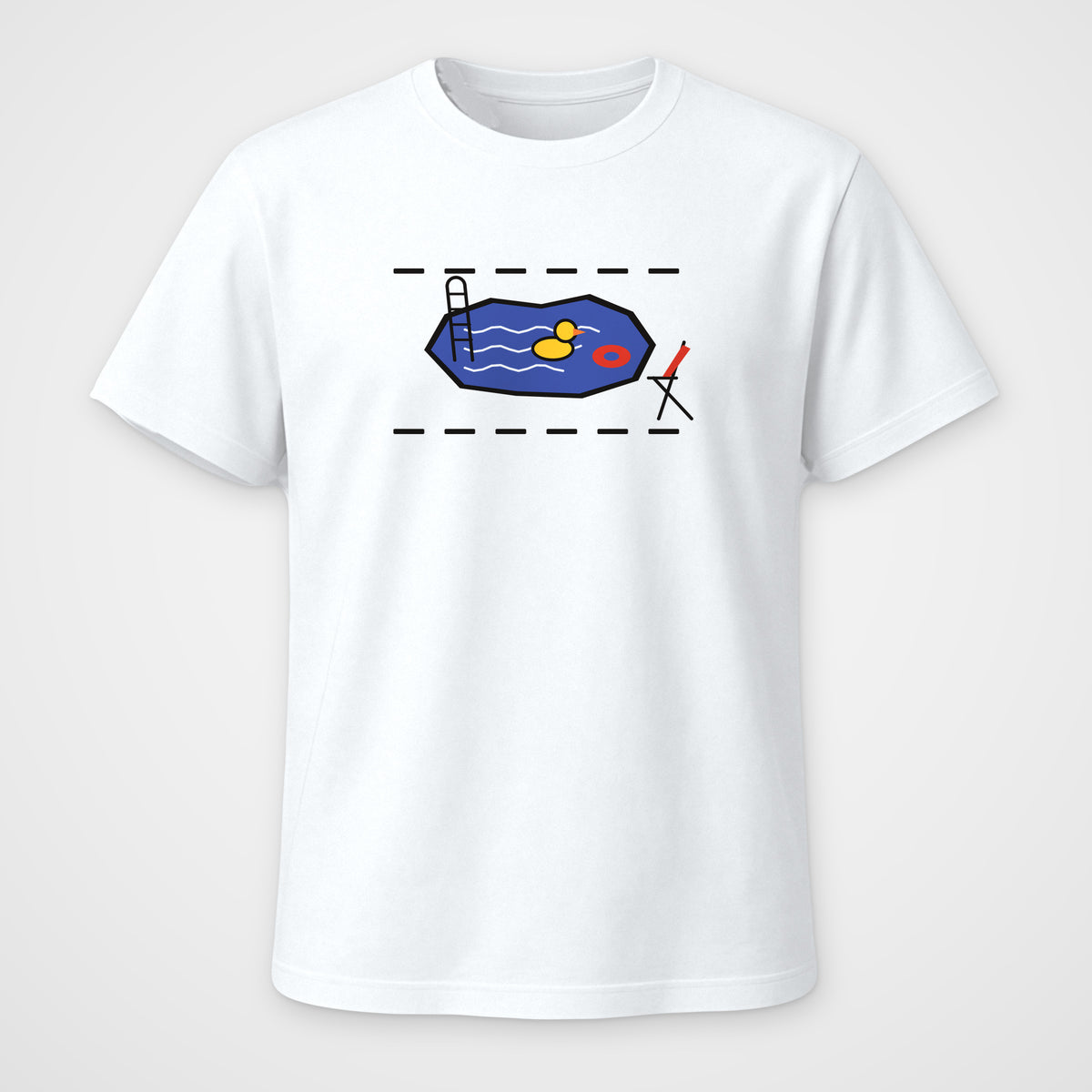 White regular fit t-shirt, front view, Pothole Pool (wordless) print