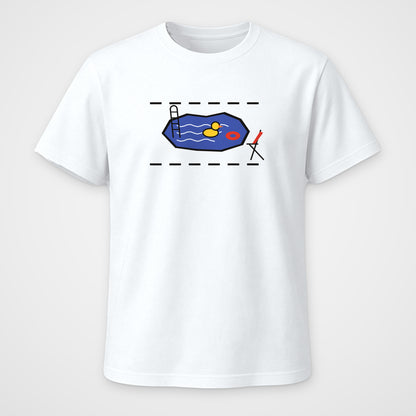 White regular fit t-shirt, front view, Pothole Pool (wordless) print