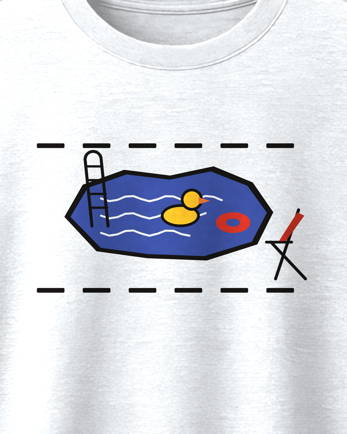 White oversized t-shirt, close-up of the Pothole Pool (wordless) print