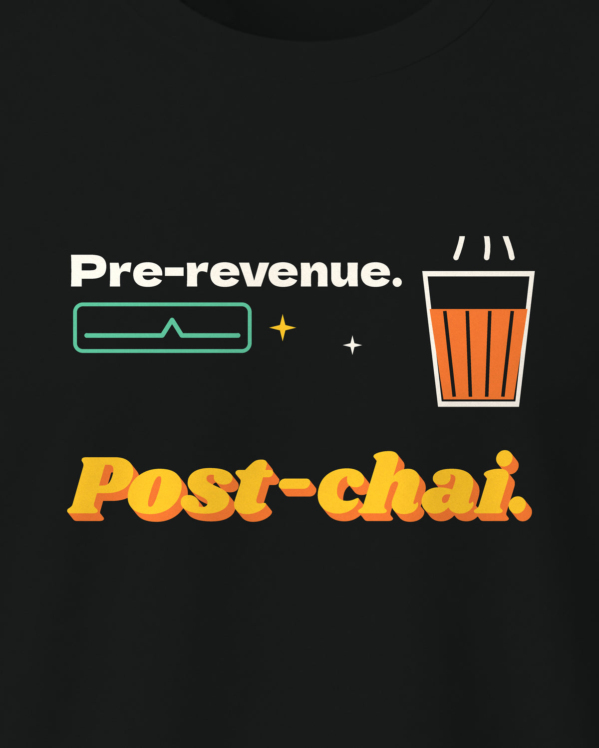 Black regular fit t-shirt, close-up of the Pre-revenue print