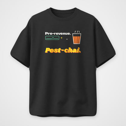 Black oversized t-shirt, front view, Pre-revenue print