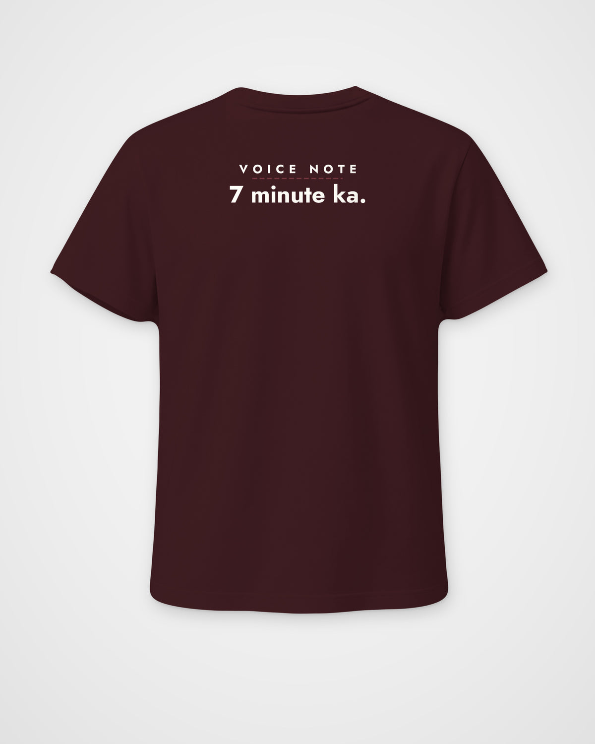 Maroon regular fit t-shirt, back view with one large print – digital mockup