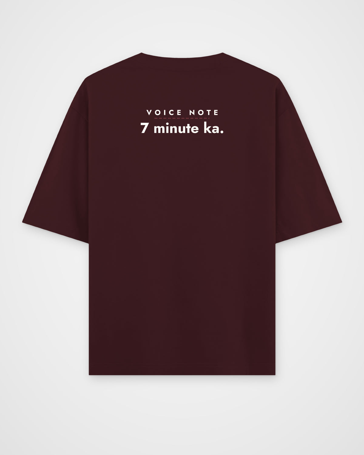 Maroon oversized t-shirt, back view with one large print – digital mockup