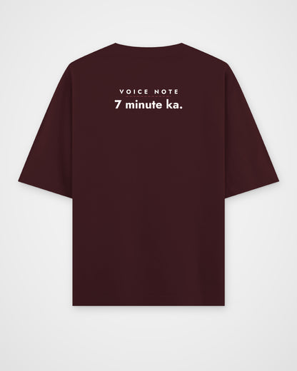 Maroon oversized t-shirt, back view with one large print – digital mockup