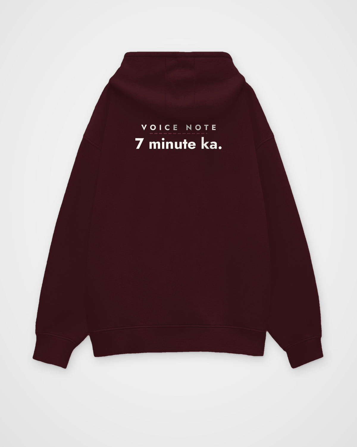 Maroon oversized hoodie, back view with one large print – digital mockup