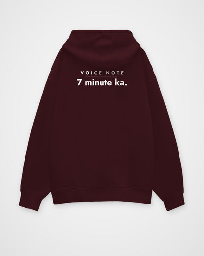 Maroon oversized hoodie, back view with one large print – digital mockup