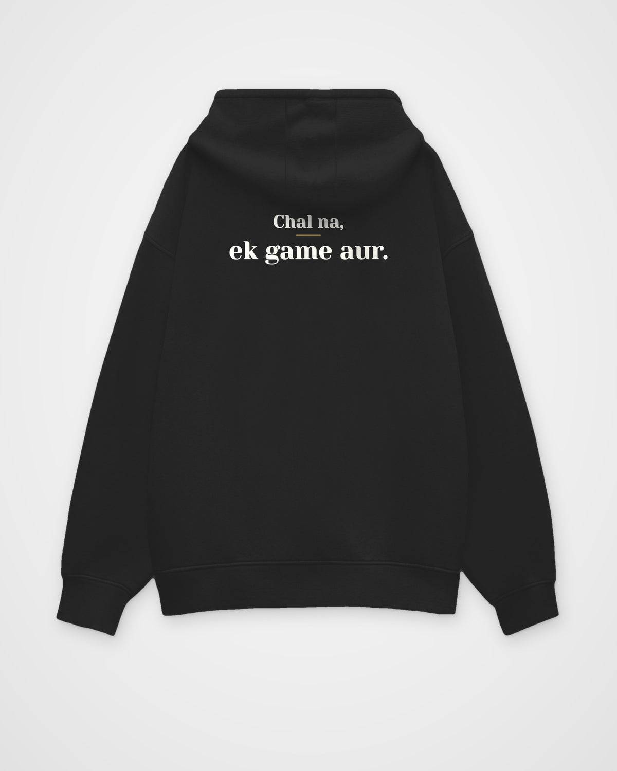 Black oversized hoodie, back view with one large print – digital mockup